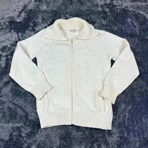 Vtg 70s 80s Chunky Knit Sweater Lion Crafters Full Zip Cricket Style S Collared